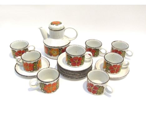 A Midwinter 'Nasturtum' pattern part tea set, coffee set, 8 cups and saucers