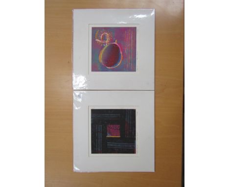 Original mounted abstract mono print signed "T Jones" and titled "Yellow band". 18cm x 18cm 