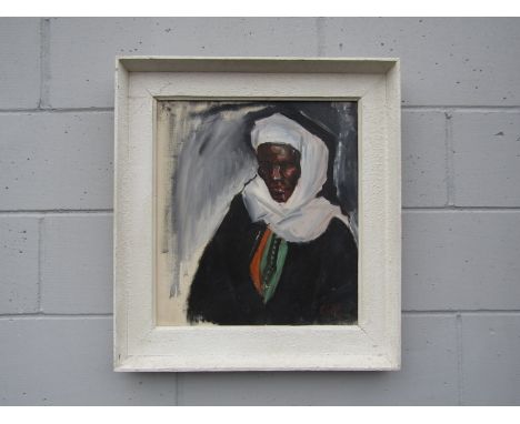 A framed oil on canvas portrait of an Arab, signed 'ELGE' bottom right, 48cm x 43cm 