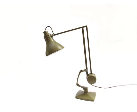 A Hadrill Horsmann desk lamp in olive green colour, adjustable single spot