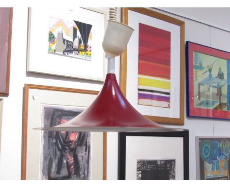 A Danish 'Lyfa' red and white flared ceiling light 