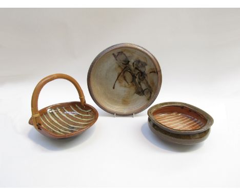 Two early A&amp;J Young studio ceramic dishes from their Melton Constable period, together with another dish signed 'Johnston