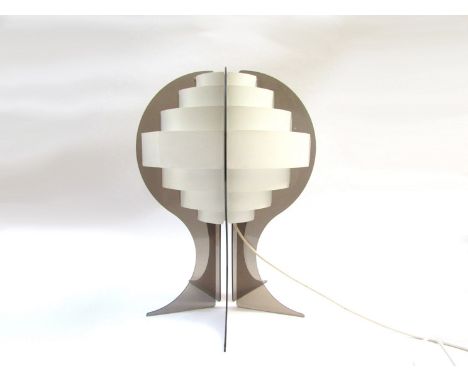 A habitat table lamp in smoked perspex and white bands 49cm high. 