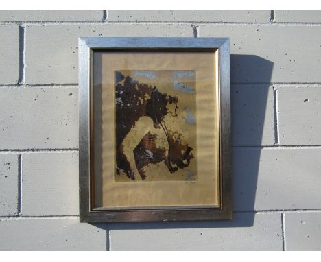JENNY ROSE (XX) A framed and glazed mixed media print with silver leaf of a young woman, signed bottom right in pencil. Frame