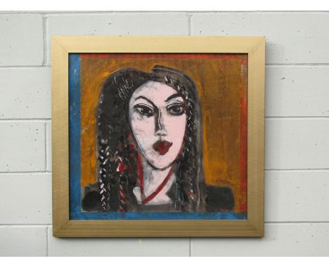 BRUER TIDMAN (b.1939) (ARR) A framed and glazed mixed media on paper, portrait of a young woman. Signed bottom right and date