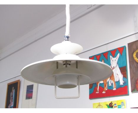A Danish four tiered ceiling light in white, push pull fitting 
