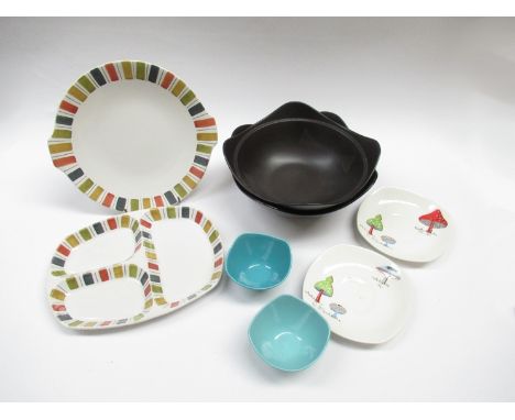 A collection of Midwinter to include two "Toadstool" pattern saucers, "Mexicana" sandwich plate and hors d'oeuvre dish by Jes