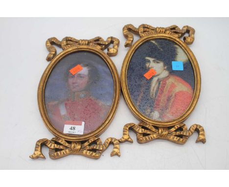 A pair of reproduction portrait miniatures, 24 x 13cm 