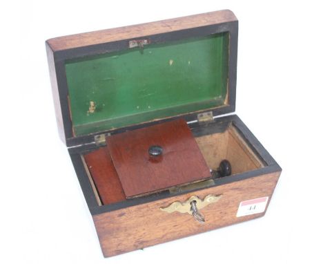 A Regency mahogany twin compartment tea caddy, of sarcophagus form, w.19cm 