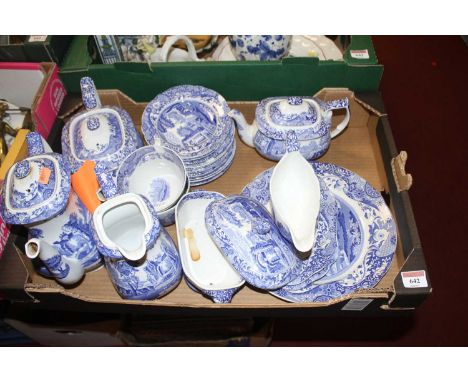 A collection of Spode Italian pattern tea, coffee and dinner waresLargest teapot repair to lid. Finial removed. Signs of repa