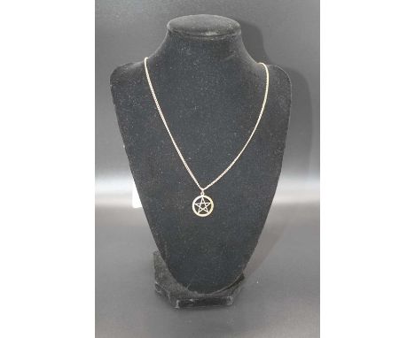 A 9ct gold pentagram pendant 1.1g on rolled gold neckchain