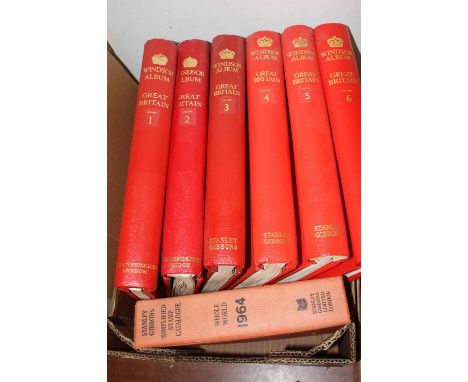 A set of six Windsor stamp albums; together with a Stanley Gibbons Simplified Stamp Catalogue 1964Album 1 – the first stamp a