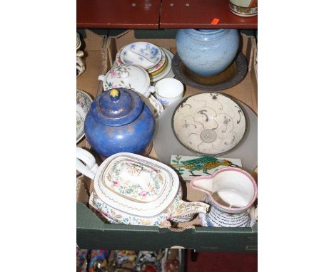 A collection of 19th century and later ceramics, to include an early 19th century Derby teapot, and a Victorian Sunderland lu