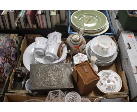 A collection of various ceramics, to include Wedgwood Kutani Crane, a Japanese satsuma teapot, vintage camera, metalware etc 