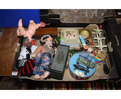 A collection of vintage toys to include Dinky Toys and a tinplated model clown