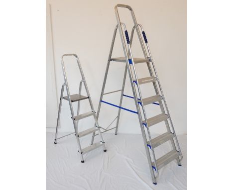 ABRU ALUMINUM A FRAME STEP LADDER
with locking platform step, 200cm high, together with a similar smaller set, 140cm high  
