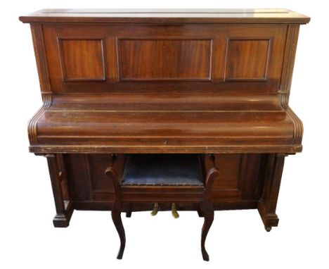 'KESSELS OF LONDON' MAHOGANY OVERSTRUNG UPRIGHT PIANO
with an iron frame and a retailers label of 'Granite Holbourne House Lt