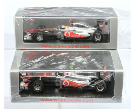 Spark Model (1/43rd) a pair (1) S3029 McLaren Mercedes MP-4 "Hungarian" 200th GP 2011 and (2) S3022 McLaren Mercedes MP4-26 "