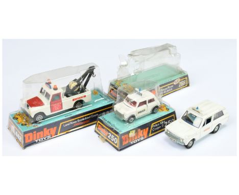Dinky Toys 250 Mini "Police" Car - White body, red interior, speedwheels, 268 Range Rover " Ambulance" - White body, blue int