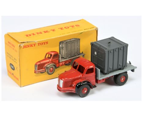 French Dinky Toys 34B Berliet Flatbed Truck with Container Load - Red cab, chassis and Convex/Concave hubs, black wheelarches