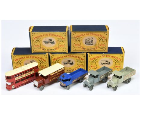 Matchbox Models Of Yesteryear group of 5 - (1) Y3 E-Class Tram Car "News Of The World" - Red, (2) Y4 Sentinel Steam Wagon - B