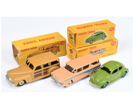 Dinky Toys group of 3 - (1) 173 Nash Rambler - Pink body, mid-blue side flashes, light cream rigid hubs, (2) 191 Volkswagen S