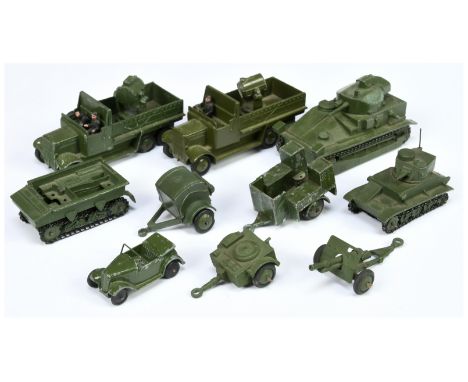 Dinky Toys Military group of 9 - to include some Pre-War 161A Wagon with Searchlight, 151A Medium Tank, 152A Light Tank plus 