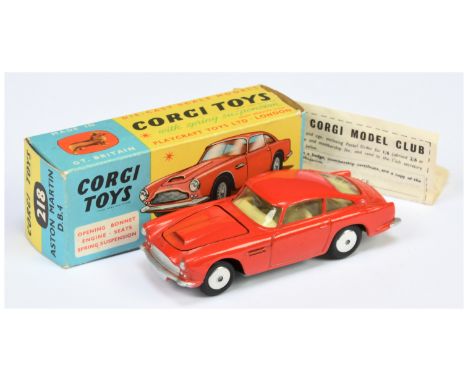 Corgi Toys 218 Aston Martin DB4 - red body with open vent, lemon interior, silver trim and flat spun hubs - Excellent (some s