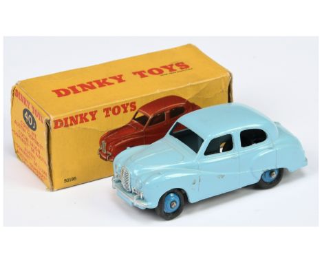 Dinky Toys 40J Austin Somerset Saloon - Light blue body, mid-blue rigid hubs and silver trim (correct 40J baseplate) - Good P