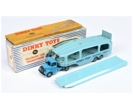 Dinky Toys 982/582 Bedford Pullmore Car Transporter - Mid-blue cab and rigid/Supertoy hubs, light blue trailer and platforms,