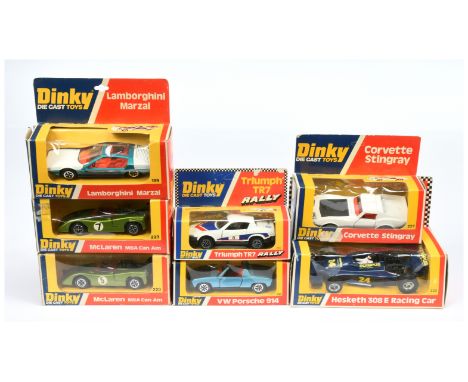 Dinky Toys group of 7 to include 189 Lamborghini Marzal, 207 Triumph TR7 Sports Car, 221 Corvette Stingray, 223 McLaren Can A