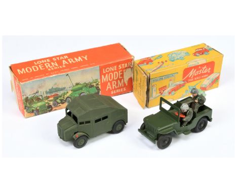 Military Models a pair - (1) Lone Star Jeep - Green with black hubs and 2 x Figures and Master Models Artillery Tractor - Dra