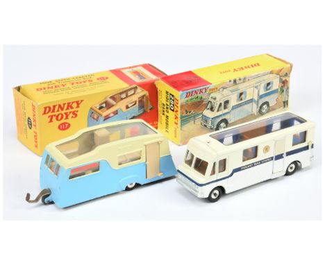 Dinky Toys 117 Four Berth Caravan - Two-Tone light blue and cream with beige opening door and 280 Midland Mobile Bank Two-Ton