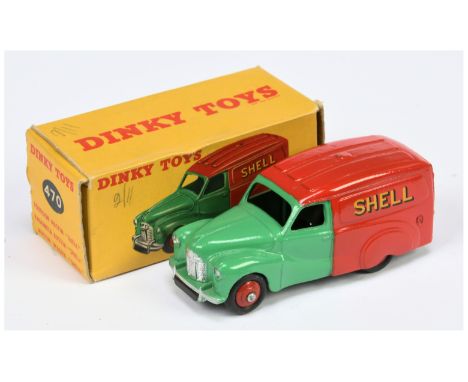 Dinky Toys 470 Austin Van "Shell/BP" - Two-Tone green and red including rigid hubs, silver trim - Good Plus to Excellent brig