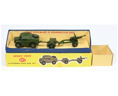 Dinky Toys Military 697 Field Gun Set - to include Artillery Tractor (without windows) ammunition trailer and filed gun - all