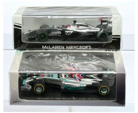 Spark Model (1/43rd) a pair (1) S3142 Mercedes W05 "Abu Dhabi" GP 2014 and (2) S4629 McLaren MP4-29 "British" GP 2014 - Mint 