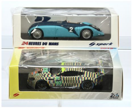 Spark Model (1/43rd) a pair (1) 43LM37 Bugatti 57G "Le Mans" 1937 and (2) S4666 Aston Martin Vantage "Le Mans" 2015 - Mint in