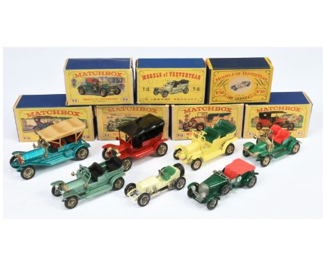 Matchbox Models Of Yesteryear group of 7 to include Y1 Ford Model T Car - red, Y5 Bentley - Green, Y15 Rolls Royce Silver Gho