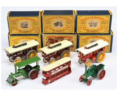 Matchbox Models Of Yesteryear group of 6 - (1) Y3 E-Class tram Car "News Of The World" - red, (2) Y1 Allchin Traction engine 