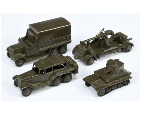 Dinky Toys Military group of 4 (1) 151B Covered Wagon, (2) 152A - Light Tank, (3) 152B Reconnaissance Car and (4) 161B Anti-A