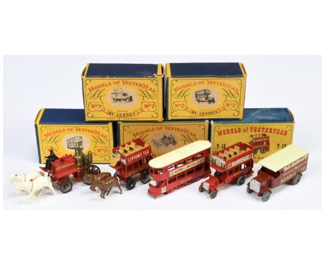 Matchbox Models Of Yesteryear group of 5 - (1) Y2 London Bus "Dewars" - Red (2)&nbsp; Y3 E-Class Tram Car "News Of The World"