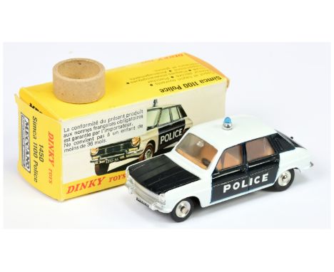 Spanish Dinky Toys 1450 Simca 1500 "Police" Car - Black &amp; White, blue roof light, tan interior and concave hubs - Near Mi