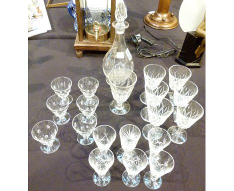 DECANTER & GLASSES. Crystal decanter and a quantity of mixed glasses