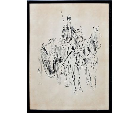Liebermann, Max. Berlin 1847 - 1935Die Kutsche. 1914. Lithographie auf Bütten, in Bleistift sign., Blatt leicht unregelmäßig/