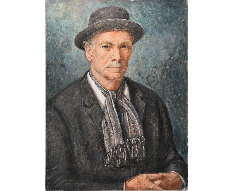 Doll, Franz. München 1899 - 1982Herrenportrait. Tempera auf Hartfaserplatte, am rechten Rand sign., 61 x 45 cm, ohne Rahmen. 