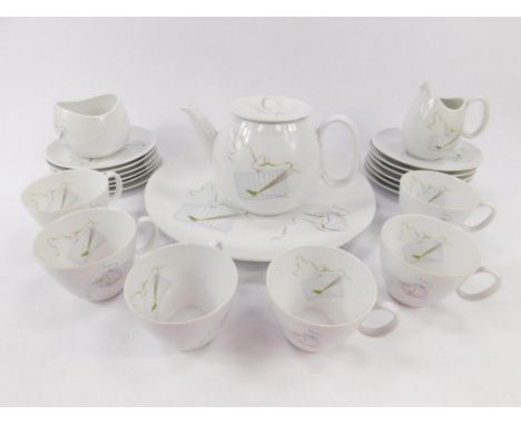A Continental China porcelain part tea service decorated in The Bird Cage pattern,  by Raymond Loewy, printed marks, comprisi