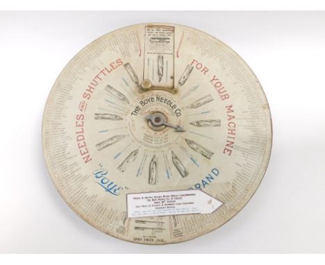 A Boye Needle Company of Chicago early 20thC needle and shuttle rotary retail display case, with flanged and numbered cases c