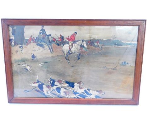 Cecil Aldin (1870-1935). Hunt in full chase, lithographic print, circa 1900, 35.5cm x 60cm.