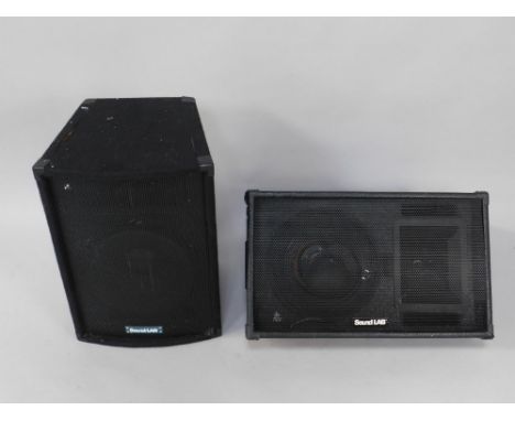 A Soundlab 12" floor monitor wedge, together with a Soundlab 12" PA speaker top, (2). This lot contains untested or unsafe el