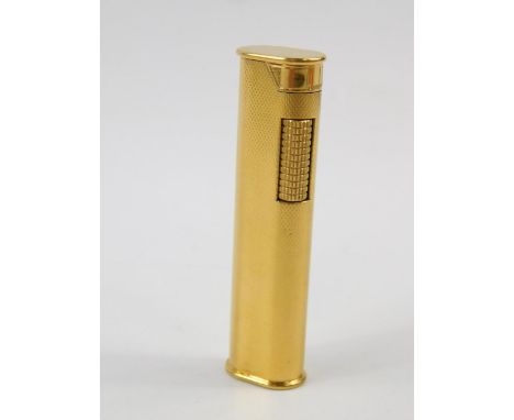 A Dunhill gold plated Rollalite pocket lighter, the lid opening to reveal a chequerboard interior, with pouch.